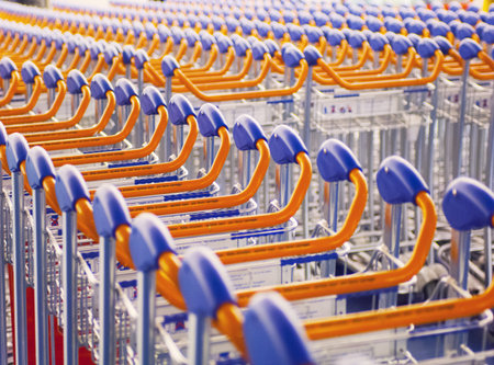 Rows Of Airport Luggage Trollies