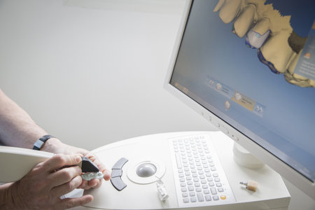 Dental Technician At Work, Focus On Hands