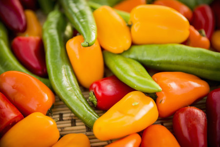 Selection Of Colourful Peppers, Full Frame, Close-Upの写真素材