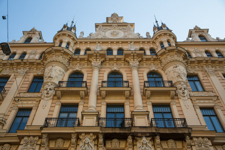 Low Angle View Of Grand Historic Building, Riga, Latviaのeditorial素材