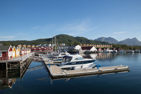 Boats And Harbor At Kjerringoy, Bodo Norwayのeditorial素材