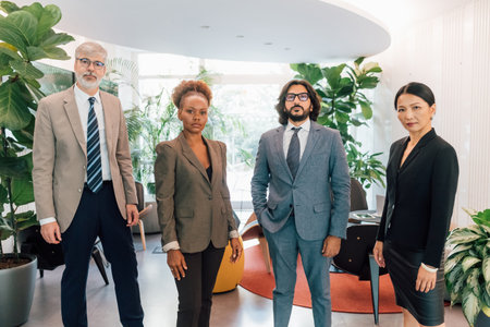 Italy, Portrait of business people standing in creative studioの写真素材