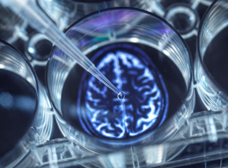 Pipetting potential cure for brain disorders into a multi well plateの写真素材