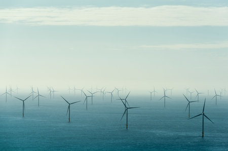 The Netherlands, Zeeland, Domburg, Offshore wind farm in North Seaの写真素材
