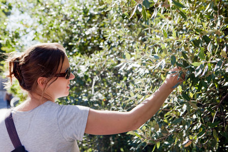 Young woman on nature hikeの写真素材