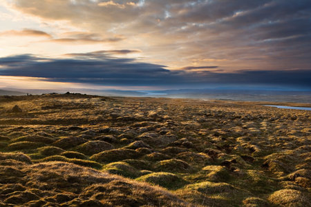 Rocky landscape under stormy skyの写真素材