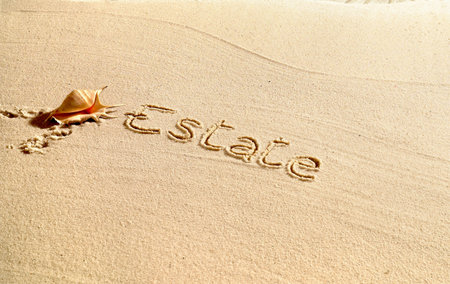 Estate written in sandの写真素材