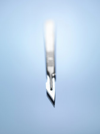 Close up of scalpel on counterの写真素材