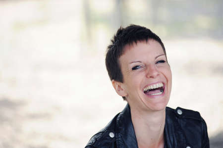 Close up of woman?s laughing face