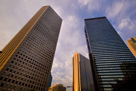 Low angle view of urban skyscrapersの写真素材