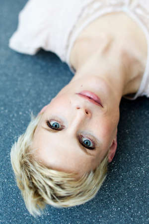 Close up of womans smiling faceの写真素材