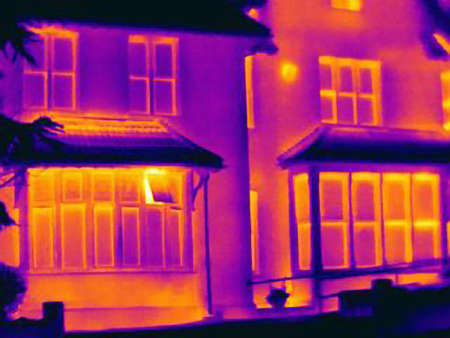 Thermal image of houses on city streetの写真素材