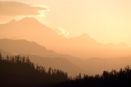 Sunset over rural mountain valley