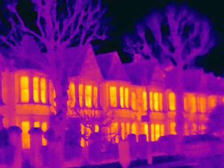 Thermal image of houses on city streetの写真素材