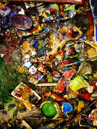 Close up of paints and artist's materialsの写真素材