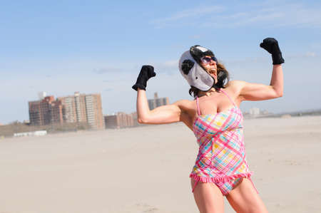 Female participant in "polar bear" winter swim, Coney Island, New York, USAの写真素材