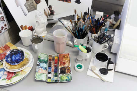 Art equipment in studio in pottery factory