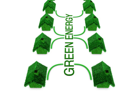 Grass covered houses in a rowの写真素材