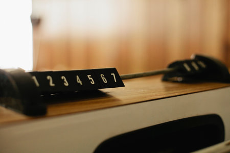 Close up of numbers on foosball tableの写真素材