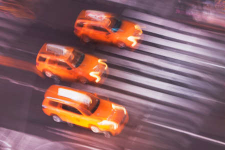 Yellow taxi cabs, New York City, USAの写真素材