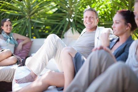 Casual business people on patioの写真素材