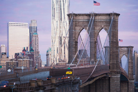Brooklyn Bridge and city skylineの写真素材