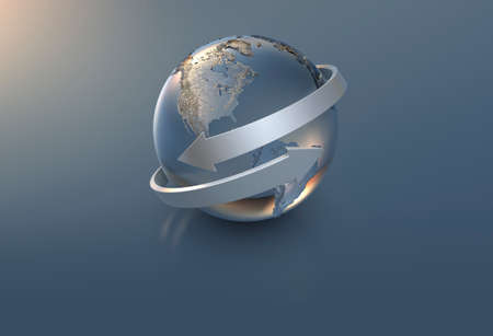 Illustration of arrows and silver globeの写真素材
