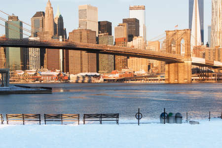 Brooklyn Bridge and city skylineの写真素材
