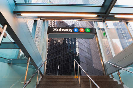 Office buildings and subway entrance, New York City, USA
