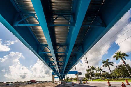 Freeway overpass in suburban landscapeの写真素材
