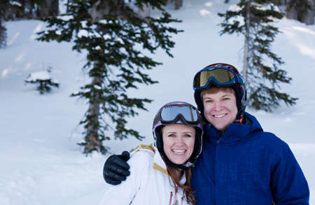 Young couple wearing skiwearの写真素材