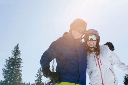 Young couple wearing skiwearの写真素材