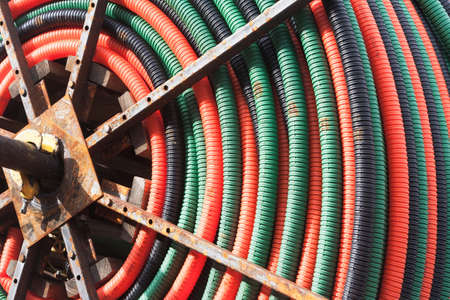 Close up of coiled hoseの写真素材