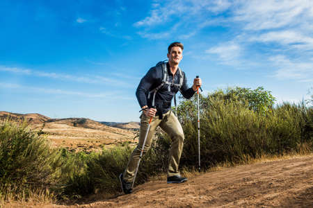 Male hiker in rural setting