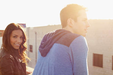 Couple on roof topの写真素材