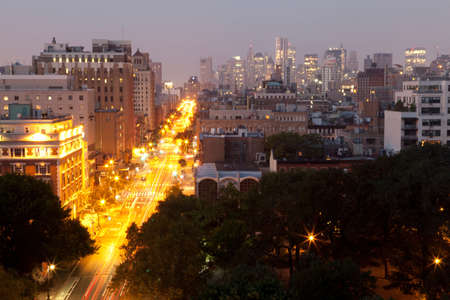 Traffic illuminated in rush hour in New York, USA