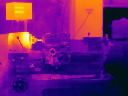 Thermal image of part being turned on latheの写真素材