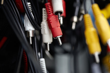 Close up detail of audio cablesの写真素材