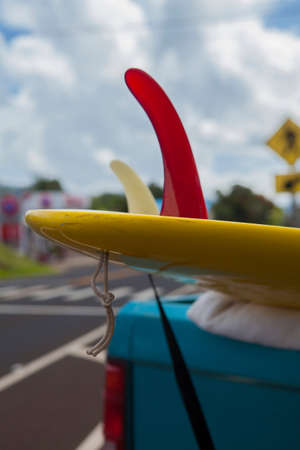 Surf boards on truck, Kauai, Hawaii, USAの写真素材