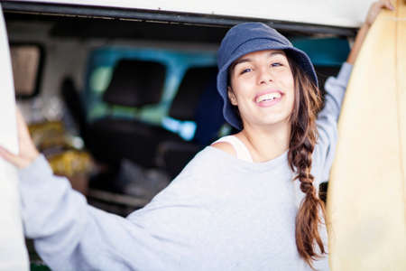 Portrait of young woman wearing beanie hat
