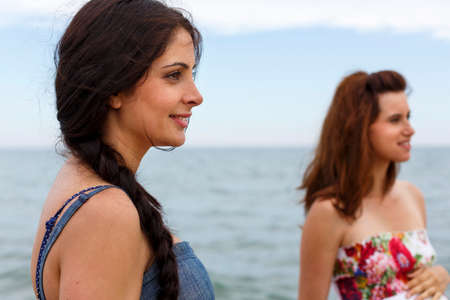 Close up of women on beach