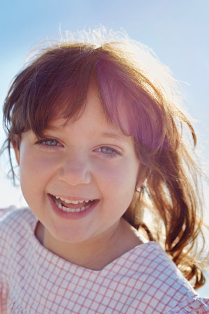 Close up portrait of young girl, Utvalnas, Gavle, Swedenの写真素材