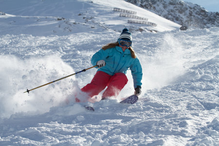 Woman skiing in Kuhtai , Tirol, Austriaの写真素材