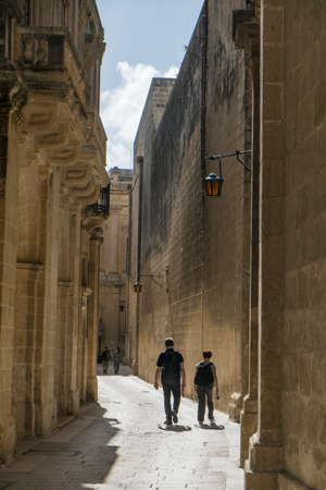 Street in medieval walled city, Mdina, Maltaの写真素材