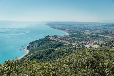 Elevated view of beach at Sirolo, Italyの写真素材
