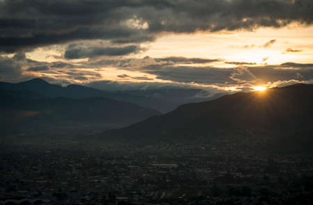 View over Monte Alban at dawn, Oaxaca, Mexicoの写真素材