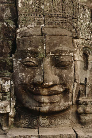 Temple sculpture, Bayon Temple, Angkor Wat Complex,  Siem Reap, Cambodiaの写真素材
