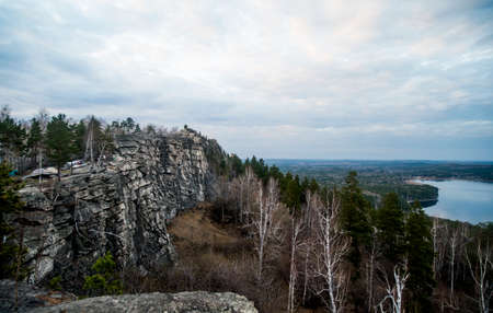 Distant view of forest and lakesの写真素材