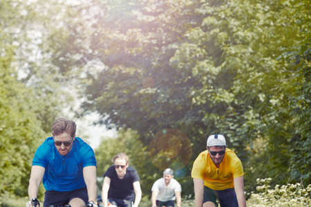 Cyclists on their bikesの写真素材