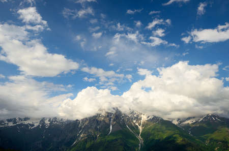 View of distant mountains, Mazeri village, Svaneti, Georgiaの写真素材